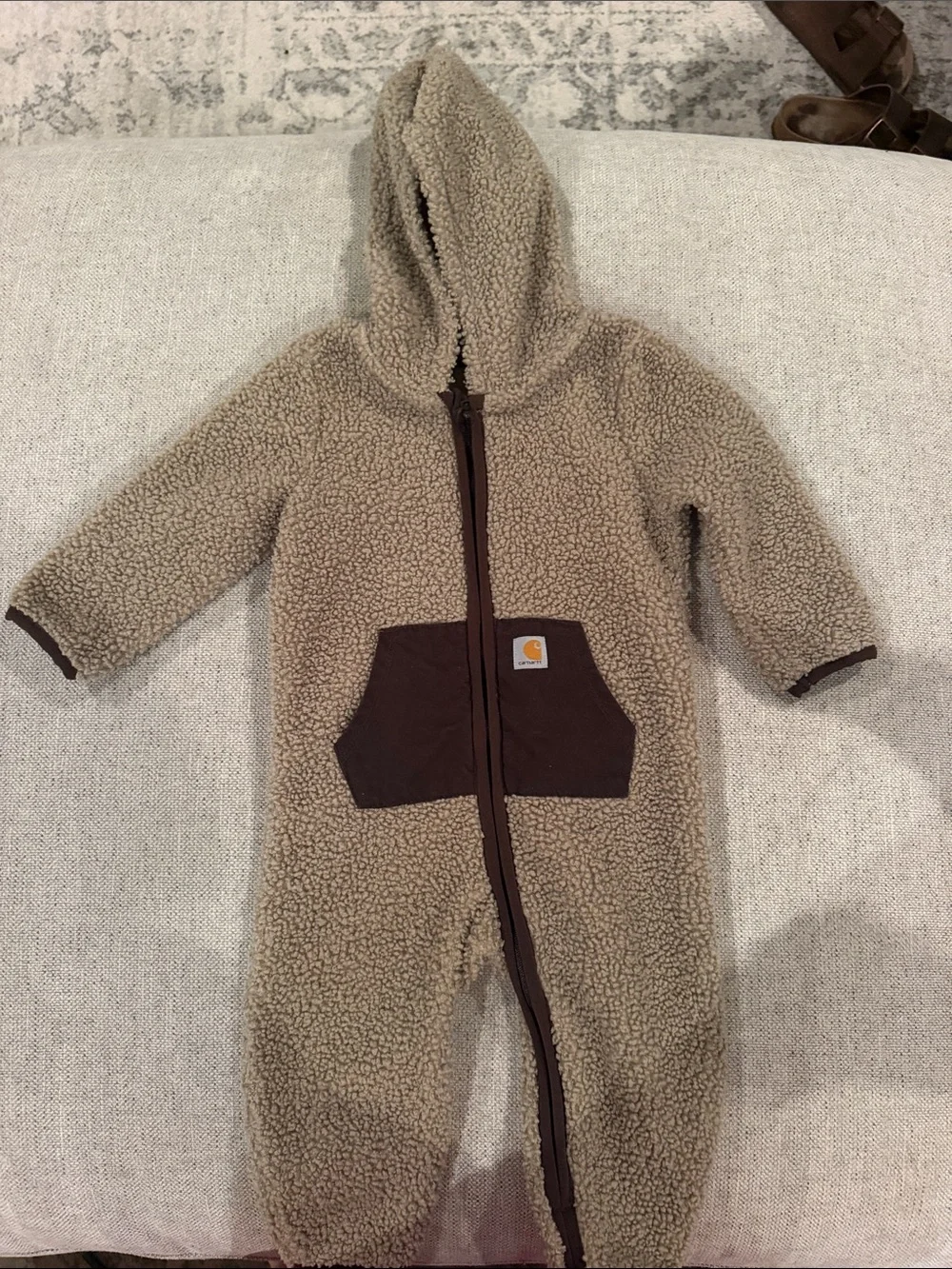 Carhartt Tan Sherpa Hooded One-Piece with Brown Pocket